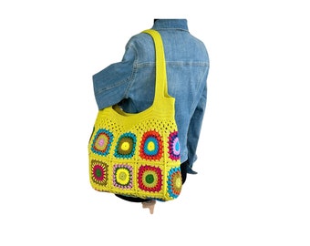 Groene gehaakte draagtas, Boho chic cadeau voor haar, draagtas, retro tas, hippie tas, cadeau voor haar, Boho tas, verjaardagscadeau voor, cadeau voor moeder