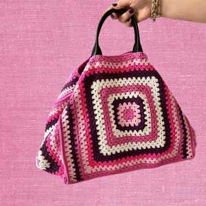 Borsa da fine settimana in stile vintage per la festa della mamma, borsa GrannySquare, borsa del mercato, borsa del fine settimana, regalo per la festa della mamma, regali per lei, immagine 9