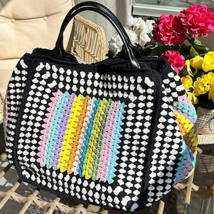 Granny Square Weekend Bag – Boho Crochet Tote, Handmade Shoulder Bag,Beach Bag,Market Bag, Oversized Crochet Purse, Travel Bag, Gift for Her