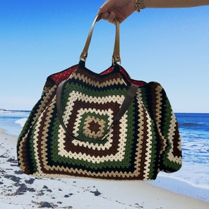 Borsa da fine settimana in stile vintage per la festa della mamma, borsa GrannySquare, borsa del mercato, borsa del fine settimana, regalo per la festa della mamma, regali per lei, immagine 5