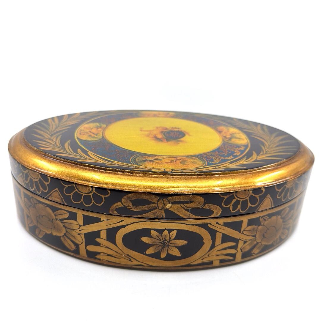 Vintage Oval Wood Keepsake Box Ornate Gold Lid With Cherubs - Gold and ...