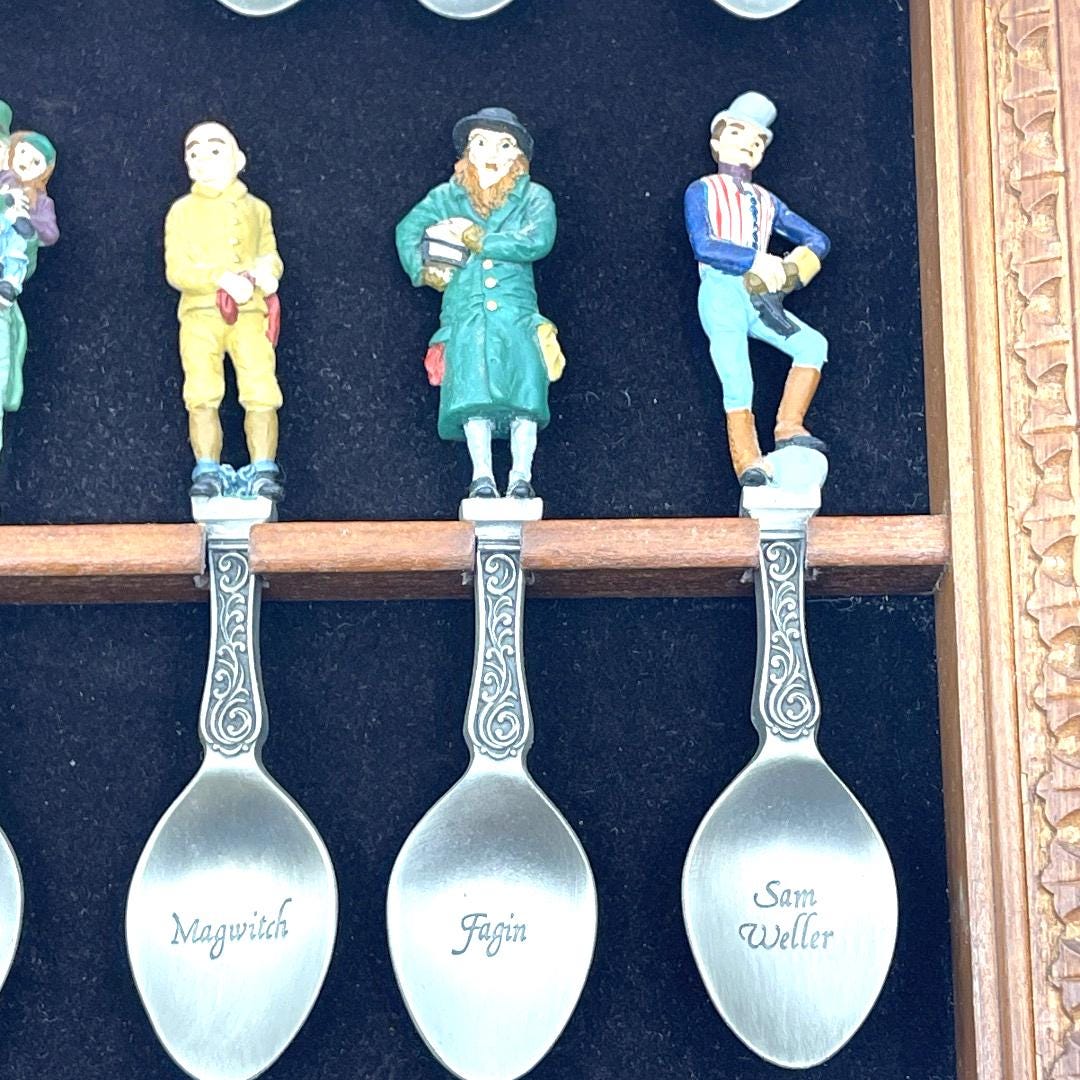 Vintage Franklin Mint Charles Dickens Pewter Spoon Collection