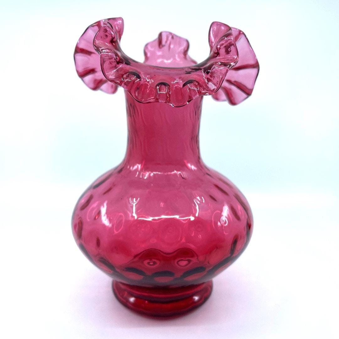 FENTON ドット 花瓶　40's〜50's クランベリーオーバーレイ Vintage Fenton Dot Optic Ruby Overlay Polka Dot Vase, No. 2457 RO