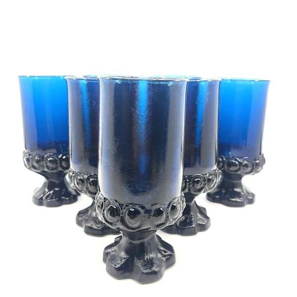 Vintage Tiffin Franciscan Maderia Dark Blue Iced Tea Glass 10 OZ 6.5", Retro Mid Century Drinkware, Footed Drinking Glass; 3 AVAILABLE