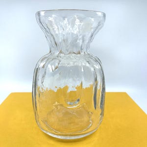 Mid-Century Handcrafted Sea Glasbruk Kosta Sweden Clear Glass Cinched Bag Vase, Vintage Scandinavian Art Glass, MCM Retro Decorative Vase