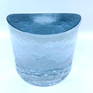 Vintage Blenko Mid-Century Clear Halfmoon Bookend, #434, MCM 1965 Hand Blown Sculptural Bookshelf Decor, Clear Art Glass Wayne Husted Design
