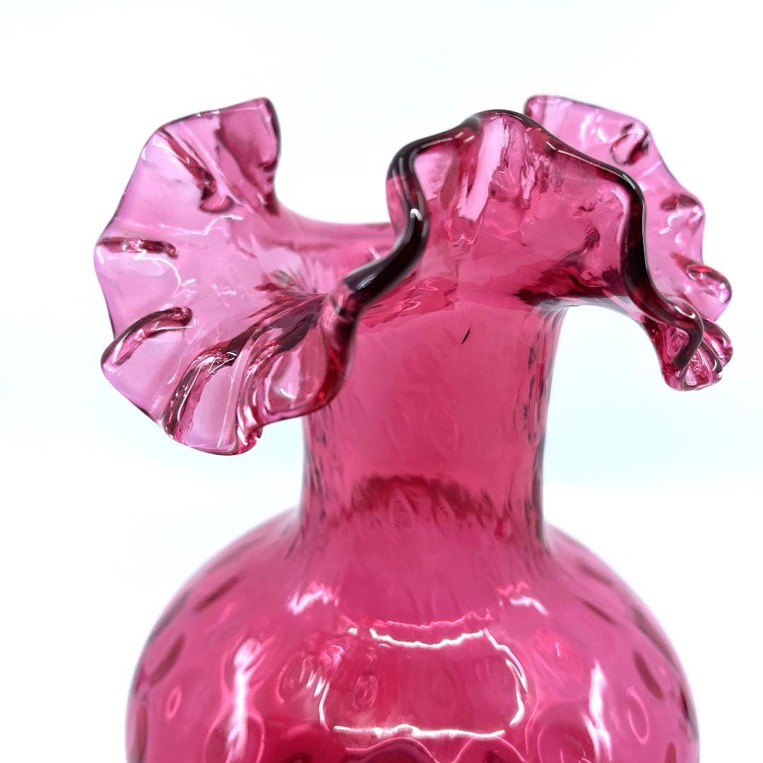 Vintage Fenton Dot Optic Ruby Overlay Polka Dot Vase, No. 2457 RO