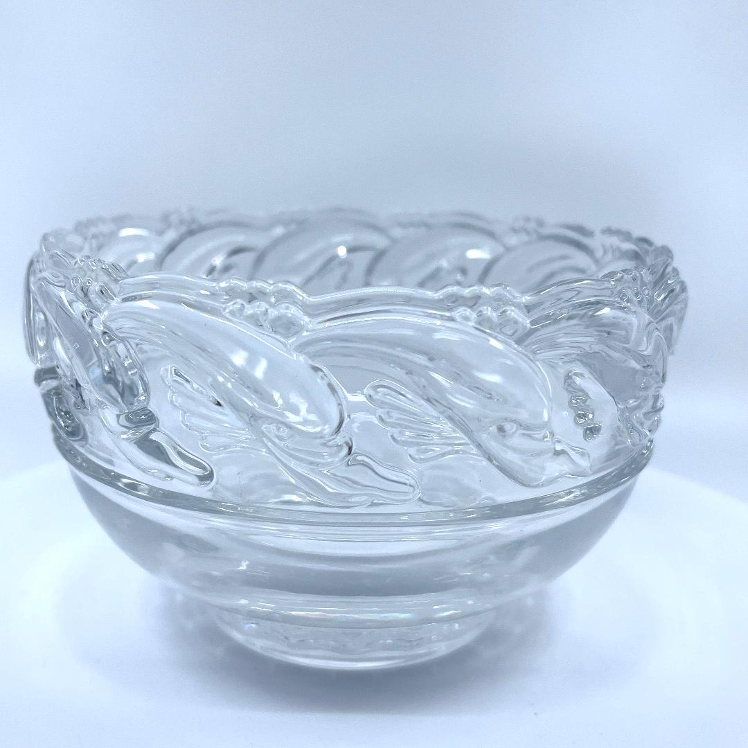 Vintage Tiffany & Co. Crystal Clear Glass Dolphin Bowl,1980