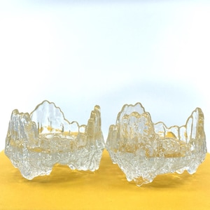 Vintage L.E. Smith Reversible Glass Candle Holders, Set of 2 Glacier Ice Glass Sandinavian Style Candlesticks, 3 Taper/Pillar Candleholders