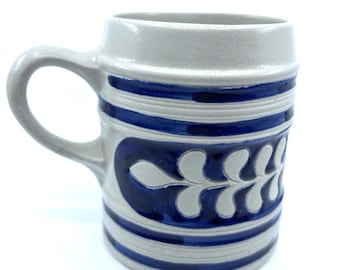 Vintage Colonial Williamsburg Pottery Cobalt Blue Beer Stein Mug Vase, Salt Glaze with Mark, Decorative Farmhouse Stoneware Kitchen Storage