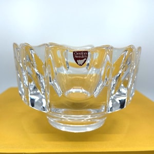 Vtg Orrefors of Sweden Signed Corona Crystal Glass Bowl Sweden, MCM Heavy Swedish Scandinavian Lars Hellsten Design Centerpiece Serving Bowl