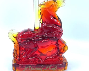 Vintage Boyd Glass Cherry Red Taffy Carousel Horse Figurine Paperweight, Red Yellow Orange Amberina Glass, UV Reactive, Signed Bernard Boyd