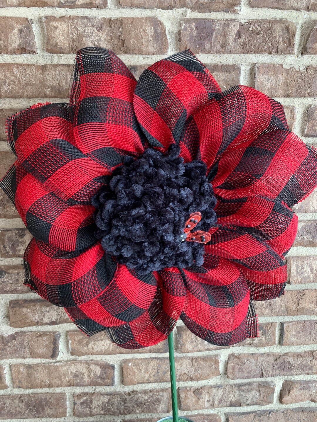 Lady Bug Ribbon Flower Pick - Etsy