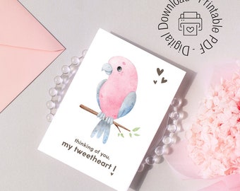 Galah Lover Greeting Card, Cute Valentine's Day Gift, Thinking of You Note, Printable Bird Theme Letter, PDF Instant Digital Download