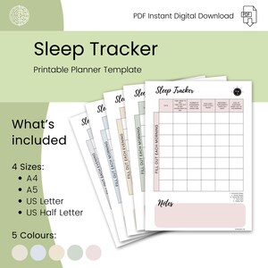 Slaaptracker, dagelijks dagboek voor betere rust, wekelijks slaapdagboek, gezondheidszorgmap, afdrukbare pdf-organisatorsjabloon, happy planner
