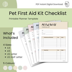 Liste de contrôle pour trousse de premiers soins pour animal de compagnie, plan de soins pour chien, liste d'inventaire des médicaments, registre d'urgence du gardien de maison, modèle d'organisateur imprimable
