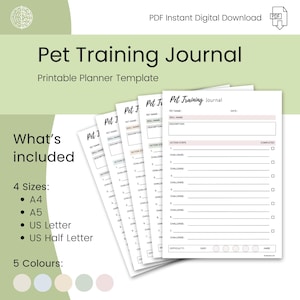 Pet Training Journal, Puppy Skills and Tricks Tracker, hondengedragslogboek, controlelijst commando, afdrukbare organisatorsjabloon, plannerblad