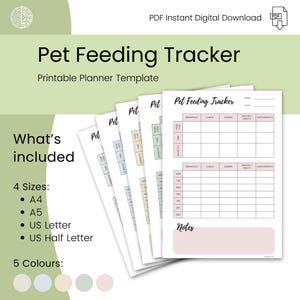 Huisdiervoedertracker, wekelijkse hondenmaaltijdplanner, schema voor gewichtsbeheersing dier, pdf instant digitale download, afdrukbare organisatorsjabloon