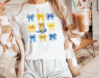 Coquette bow, FFA, agriculture, education, blue and gold Unisex t-shirt