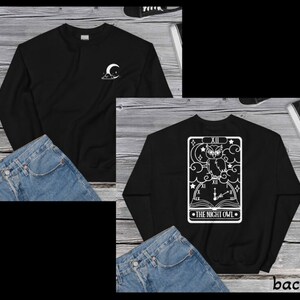 Nachtuil Tarotkaart, witte print aan de voorkant, uilenliefhebber, late night Sweatshirt