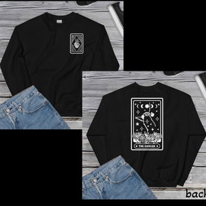 De Dancer Tarot Card, witte print op de voorkant, achterkant skelet Sweatshirt