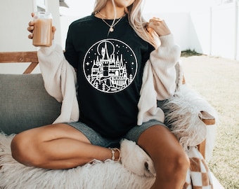 Magic Wizard Castle, white print, book lover, literature, bookish t-shirt