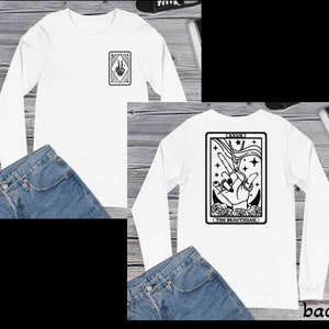 De schoonheidsspecialiste Tarotkaart, skelet, haarstylist, T-shirt met lange mouwen en print op de voorkant en achterkant