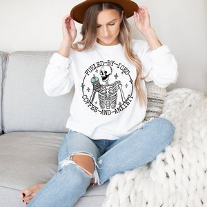 Fueled By Iced Coffee And Anxiety, skeleton, funny, coffee lover, mental health Unisex Sweatshirt