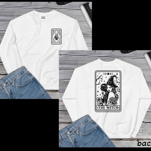 The Witch Tarot Card, skelet, Witchy Vibes voorkant achterkant print Sweatshirt