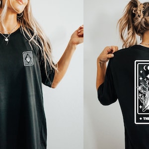 De Leraar Tarotkaart, witte print op de voorkant, achterkant, skelet, lerarent-shirt