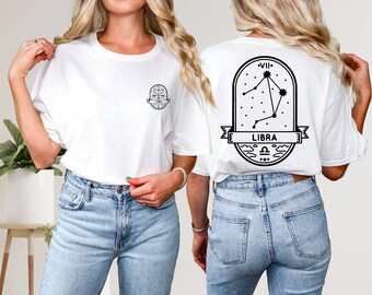Libra Zodiac Sign, Astrology Constellation front back print t-shirt
