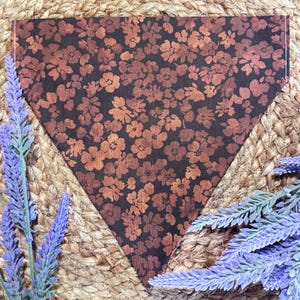 Custom Dog Bandana, Brown Floral Print Design, Personalized Text Puppy Pet Bandana, Pet Accessories, Dog Owner Presents, Gift for dog mom