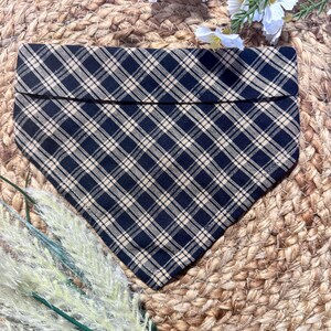 Custom Dog Bandana, Black and Tan Plaid Print Design, Personalized Text Puppy Pet Bandana, Pet Accessories, Dog Owner Presents,