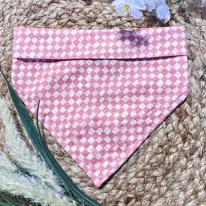 Custom Dog Bandana, Coral and White Plaid Print Design, Personalized Text Puppy Pet Bandana, Pet Accessories, Dog Owner Presents,
