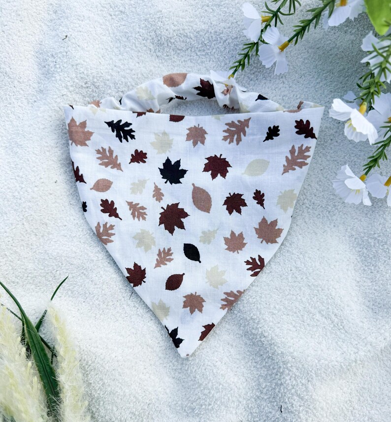 Custom Scrunchie Dog Bandana, Fall Leaves Design Personalized Text