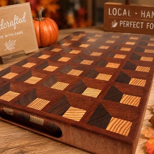 Waffle Pattern End Grain Cutting Board | Walnut Maple Cherry Butcher Block