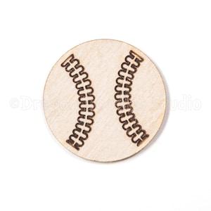 May include: A wooden baseball with a brown stitched design.