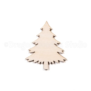 May include: A wooden Christmas tree cutout, perfect for crafting and decorating. The tree is light brown and has a simple, classic design.