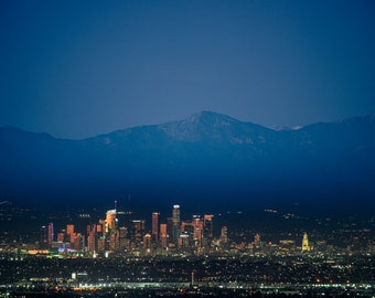 Los Angeles Skyline: Nightscape Sunset Los Angeles California Photography Wall Art Sunrise/Sunset Fine Art Print/Canvas/Acrylic/Metal