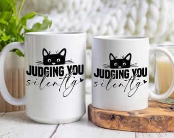 Judging You Silently Cat Mug – Funny Cartoon Gift