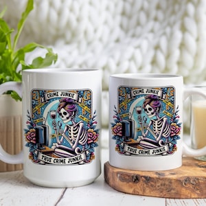 True Crime Junkie Mug - Funny Tarot Card Coffee Mug - Perfect Gift for True Crime Fans & Murder Mystery Lovers