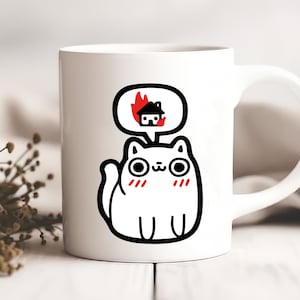 This Is Fine Cat Thinking About House on Fire Mug - Humorous Cat Lover Mug, funny gift, funny mug, coffee cup, funny gifts, birthday gift