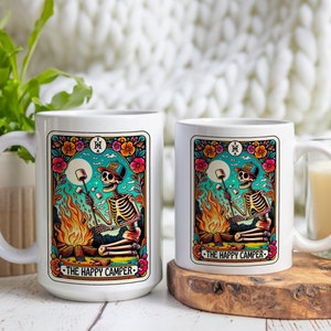 Taza con la carta del tarot Happy Camper: divertida taza para café y té con la carta del tarot Happy Camper: regalo único para amantes de la naturaleza y lectores de tarot