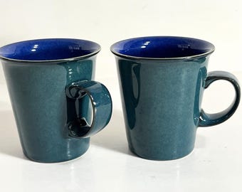 Denby Metz Grand Mugs (Set of 2) | Blue Green Stoneware Coffee Made in England
