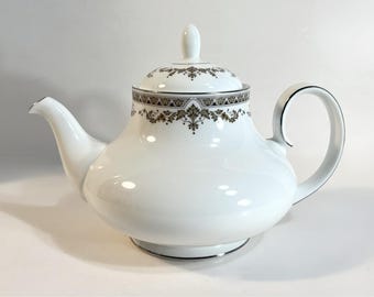 Royal Doulton Repton Platinum Trim Teapot with Lid | Vintage Floral Fine China Teapot England