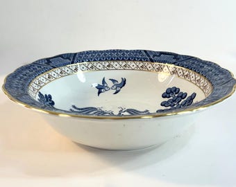 Antique Booths Real Old Willow Soup Bowl | Blue Scalloped Gold Trim England
