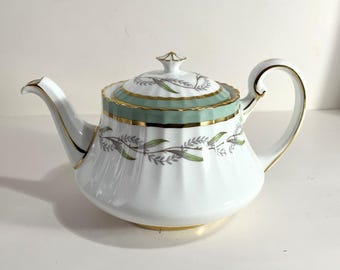 Paragon Athens Teapot with Lid Vintage Fine China Teapot Green Band Gold Trim England