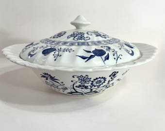 Vintage Johnson Brothers Blue Nordic Tureen, Blue Onion Ironstone Serving Dish