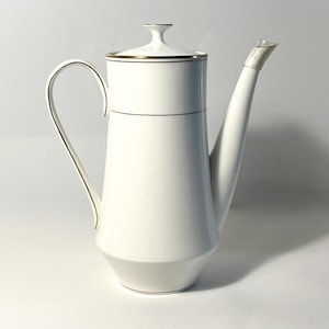 Vintage Mikasa Wheaton Coffee Pot, White Bone China Gold Trim, Elegant Replacement China, Discontinued 1974-1996, Includes USA Tariffs