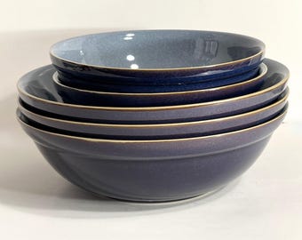 Denby Storm Pasta Serving Bowls | 11" & 9" Stoneware | Gray Purple Discontinued Pattern